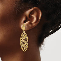 14K Yellow Gold Oval Filigree Dangle Earrings with Post & Push Back Closure by 0
