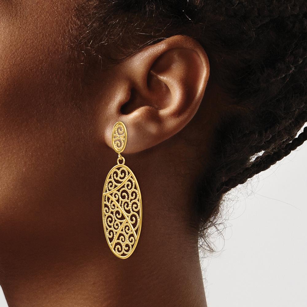 14K Yellow Gold Oval Filigree Dangle Earrings with Post & Push Back Closure by 0