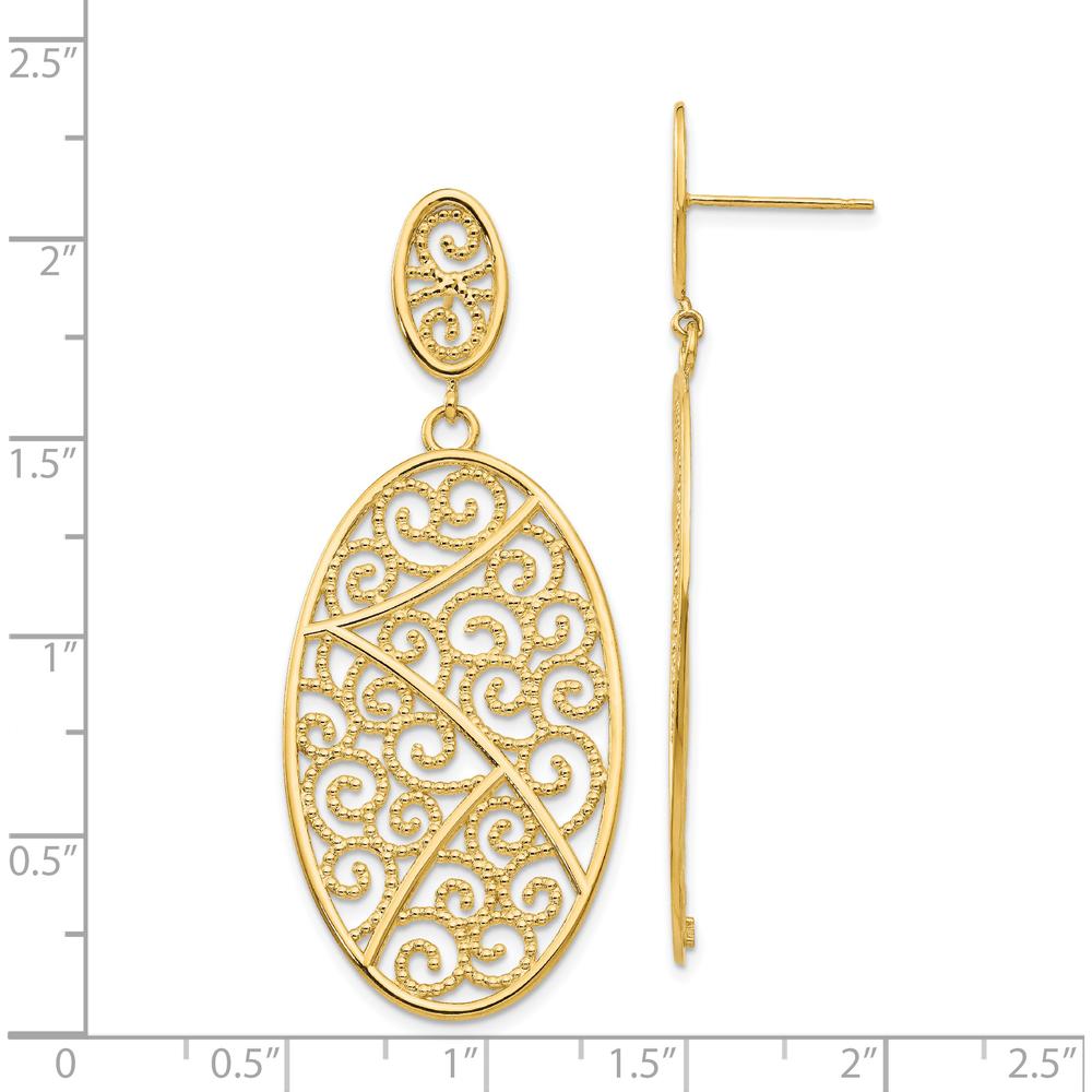 14K Yellow Gold Oval Filigree Dangle Earrings with Post & Push Back Closure by 0