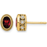 14K Yellow Gold Oval Garnet and Diamond Button Earrings - 0.6 Carat Total Garnet Weight by Monteluci Fine Jewelry