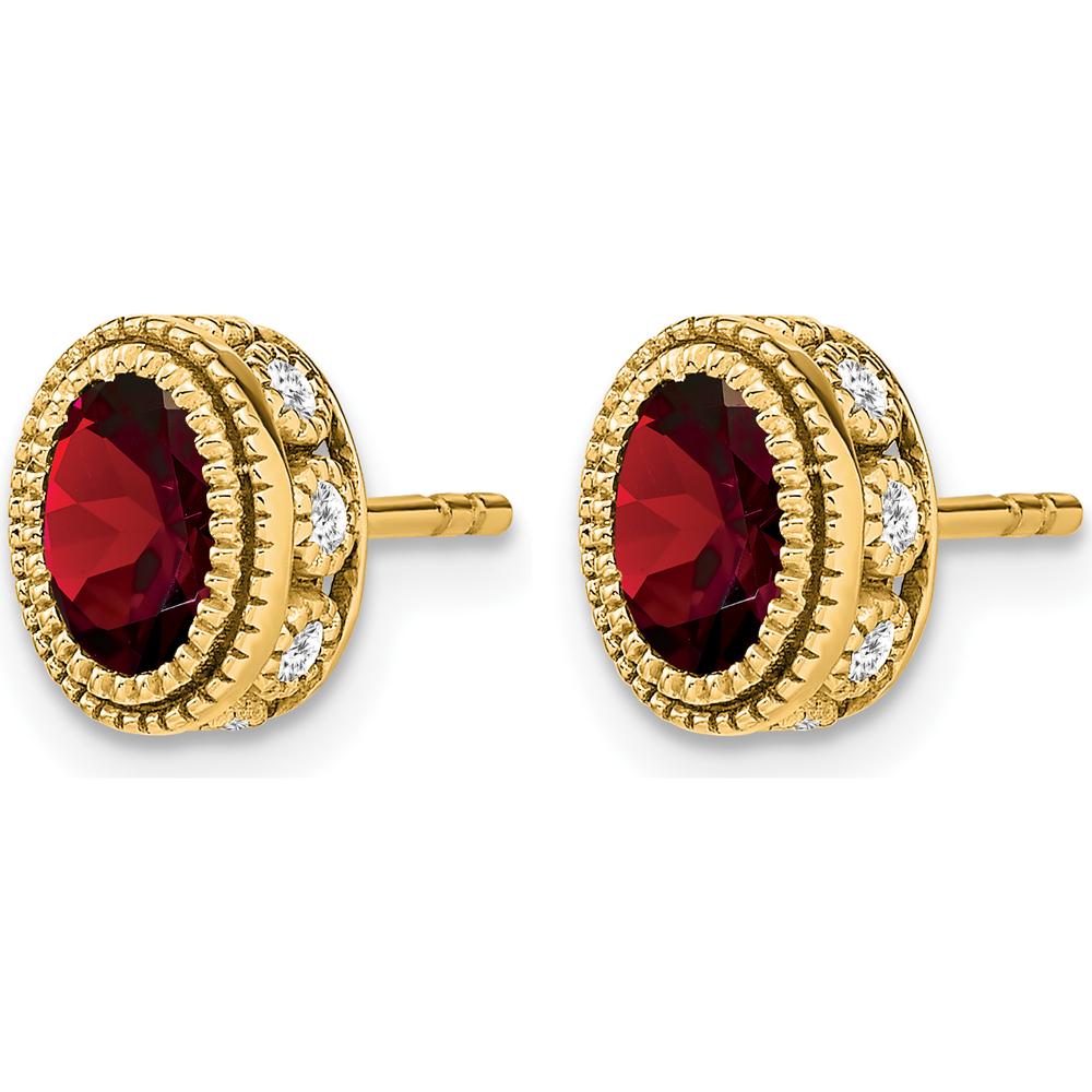 14K Yellow Gold Oval Garnet and Diamond Button Earrings - 0.6 Carat Total Garnet Weight by Monteluci Fine Jewelry