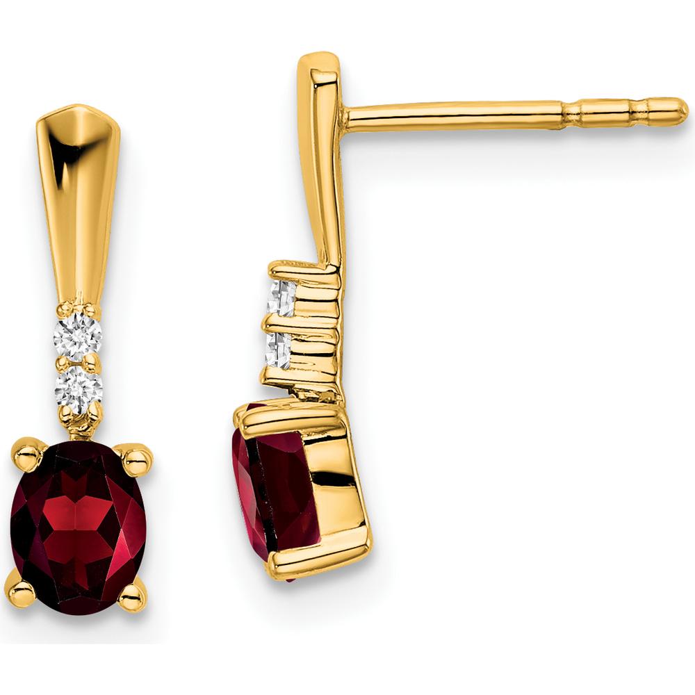 14K Yellow Gold Oval Garnet and Diamond Dangle Earrings - 2.00 Carat Total Garnet Weight by Oro Pregiato