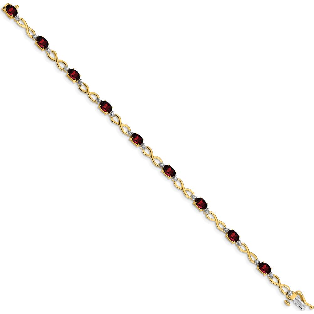 14K Yellow Gold Oval Garnet and Round Diamond Infinity Link Bracelet - 0.6 Carats Garnet, 0.005 Carats Diamonds by Monteluci Fine Jewelry