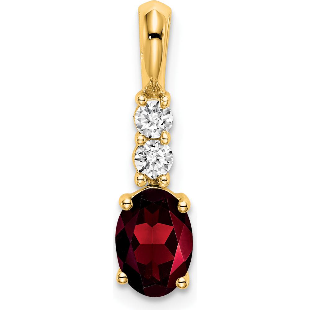 14K Yellow Gold Oval Garnet Pendant with Round Diamonds - 0.065 Carat Total Diamond Weight by Oro Pregiato