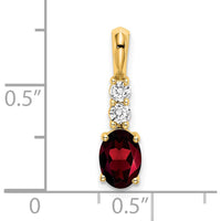 14K Yellow Gold Oval Garnet Pendant with Round Diamonds - 0.065 Carat Total Diamond Weight by Oro Pregiato