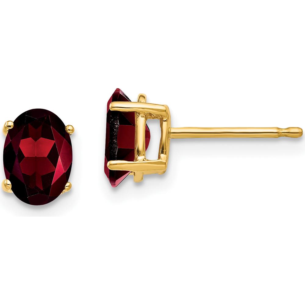14K Yellow Gold Oval Garnet Stud Earrings - 1.00 Carat Total Garnet Weight by Monteluci Fine Jewelry