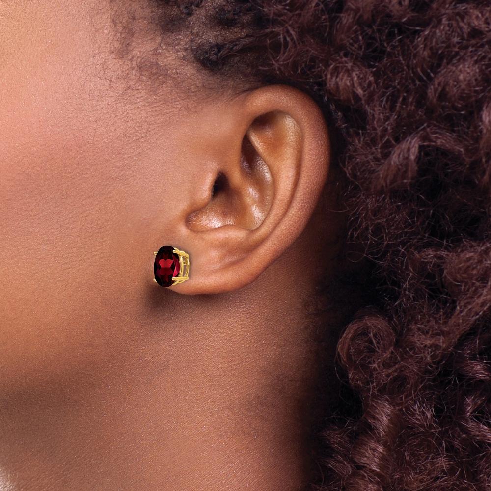 14K Yellow Gold Oval Garnet Stud Earrings - 2.10 Carat Total Garnet Weight by Monteluci Fine Jewelry