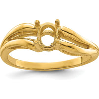 14K Yellow Gold Oval Gemstone Ring Mounting - 6x4mm, Polished Finish, Tapered Band by Monteluci Fine Jewelry