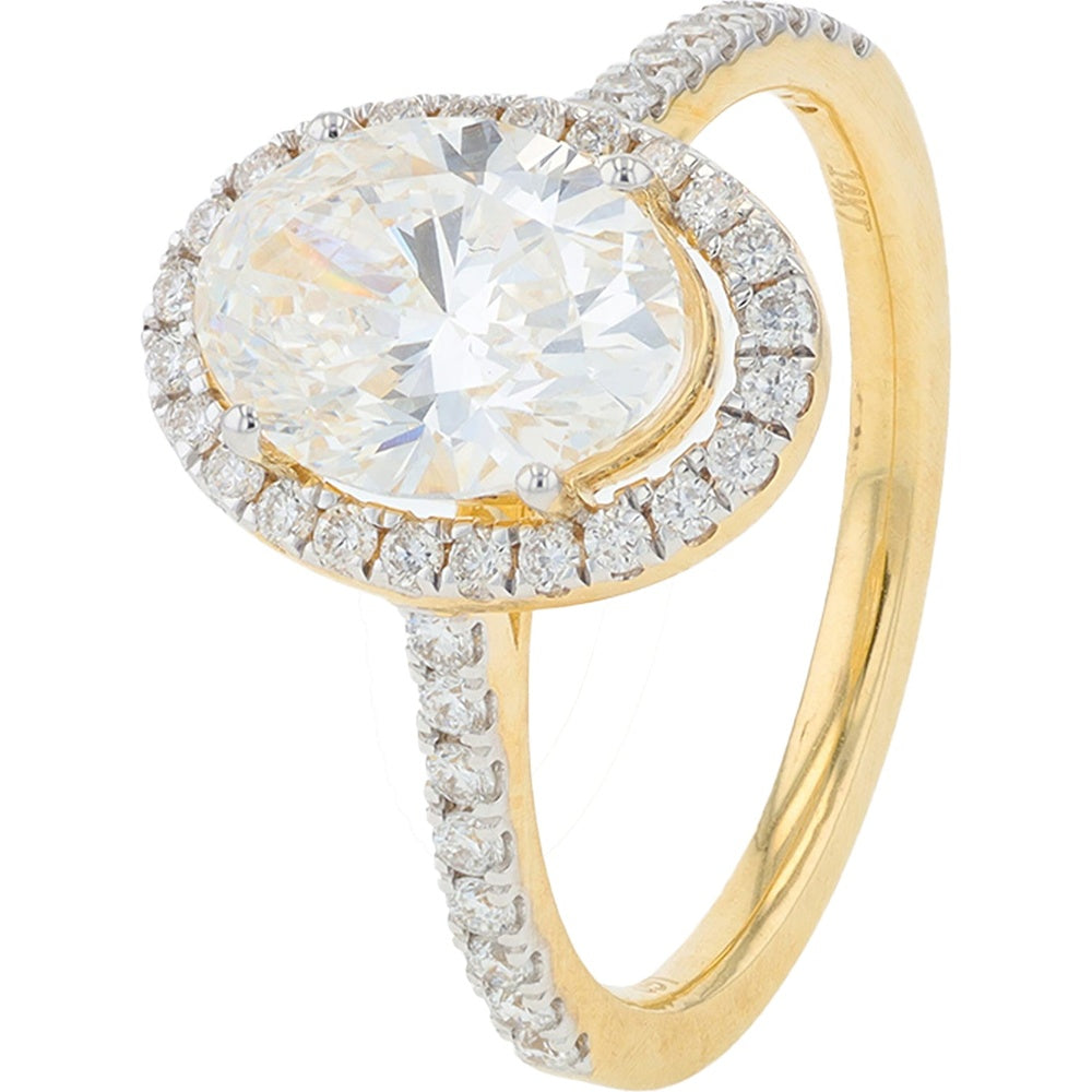 14K Yellow Gold Oval Halo Engagement Ring with Lab-Grown Diamonds - 2.40 Carat Total Diamond Weight