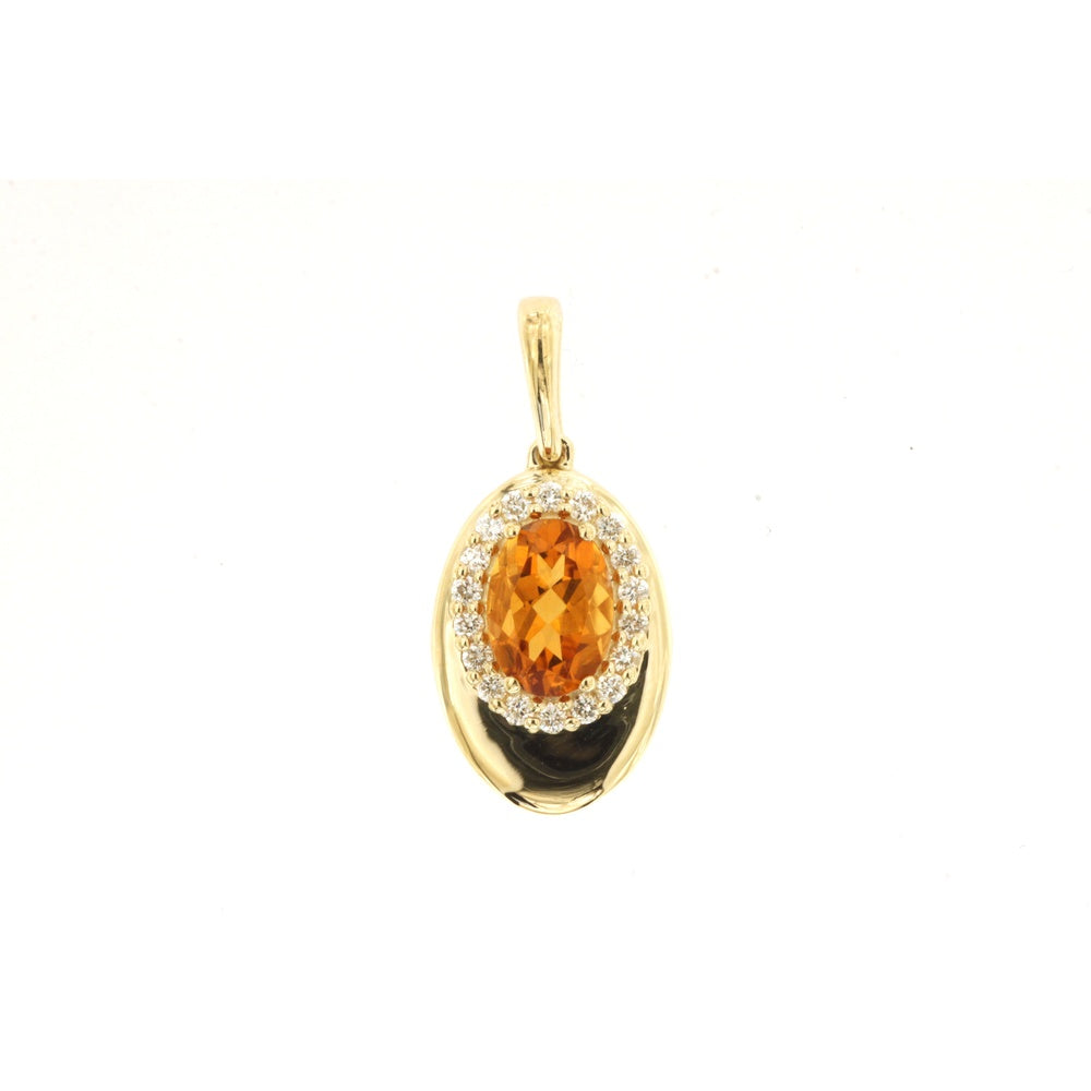 14K Yellow Gold Oval Halo Pendant with 0.70 Carat Oval Citrine and 0.15 Carat Round Diamonds - Royal Jewelry