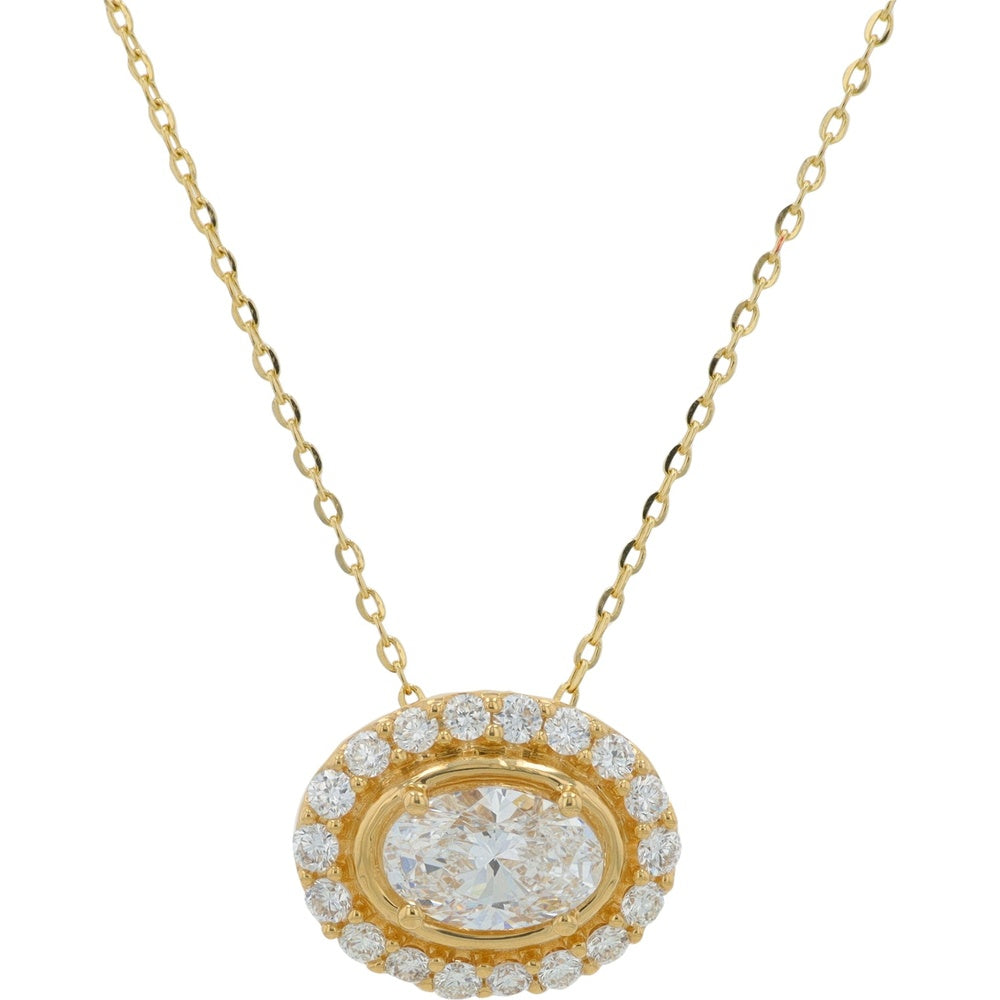 14K Yellow Gold Oval Halo Pendant with Lab Grown Diamonds - 1.00 Carat Total Diamond Weight
