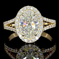 14K Yellow Gold Oval Halo Split Shank Ring with 1.02 Carat D VS1 Lab Diamond and 0.42 Carat Double Halo of Brilliant Round Lab Diamonds - 1.44 Total Carat Weight - Covaloro Fine Jewelry