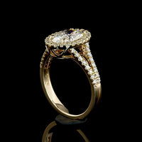 14K Yellow Gold Oval Halo Split Shank Ring with 1.02 Carat D VS1 Lab Diamond and 0.42 Carat Double Halo of Brilliant Round Lab Diamonds - 1.44 Total Carat Weight - Covaloro Fine Jewelry