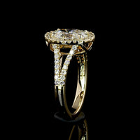 14K Yellow Gold Oval Halo Split Shank Ring with 1.02 Carat D VS1 Lab Diamond and 0.42 Carat Double Halo of Brilliant Round Lab Diamonds - 1.44 Total Carat Weight - Covaloro Fine Jewelry