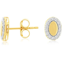 14K Yellow Gold Oval Halo Stud Earrings with Round Brilliant Cut Diamonds - 0.19 Carat Total Diamond Weight - Royal Jewelry