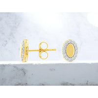 14K Yellow Gold Oval Halo Stud Earrings with Round Brilliant Cut Diamonds - 0.19 Carat Total Diamond Weight - Royal Jewelry