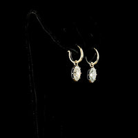 14K Yellow Gold Oval Hanging Earrings with Black Rhodium Bezel and Prong Set Lab Diamonds - 3.09 Carat Total Diamond Weight (E-F Color, VS1 Clarity) - Covaloro Fine Jewelry