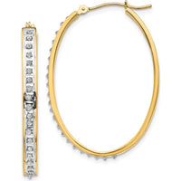 14K Yellow Gold Oval Hinged Hoop Earrings with Natural Diamonds - 0.010 Carats Total Diamond Weight by Monteluci Fine Jewelry