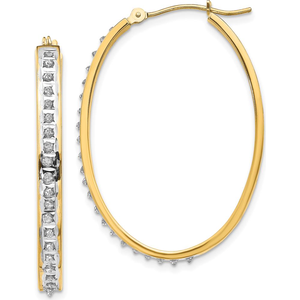 14K Yellow Gold Oval Hinged Hoop Earrings with Natural Diamonds - 0.010 Carats Total Diamond Weight by Monteluci Fine Jewelry