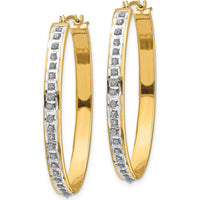 14K Yellow Gold Oval Hinged Hoop Earrings with Natural Diamonds - 0.010 Carats Total Diamond Weight by Monteluci Fine Jewelry