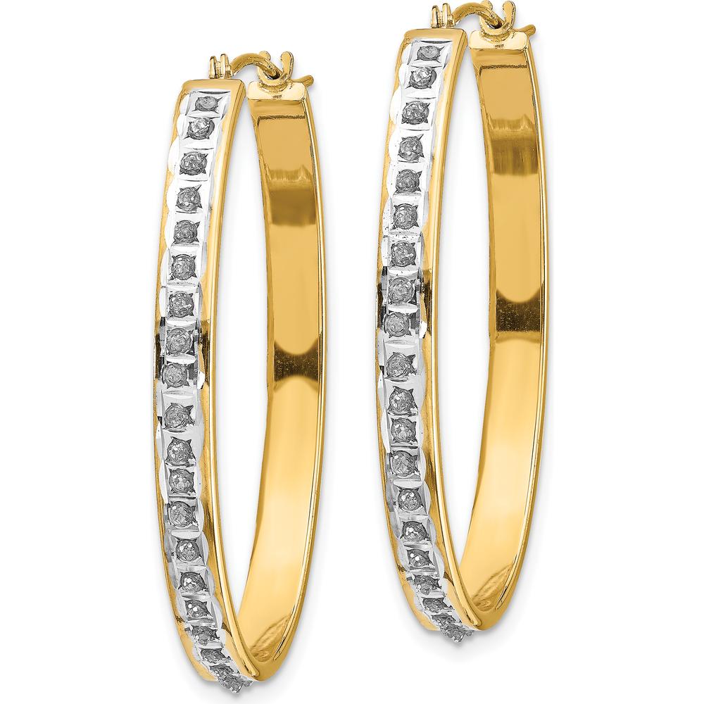 14K Yellow Gold Oval Hinged Hoop Earrings with Natural Diamonds - 0.010 Carats Total Diamond Weight by Monteluci Fine Jewelry