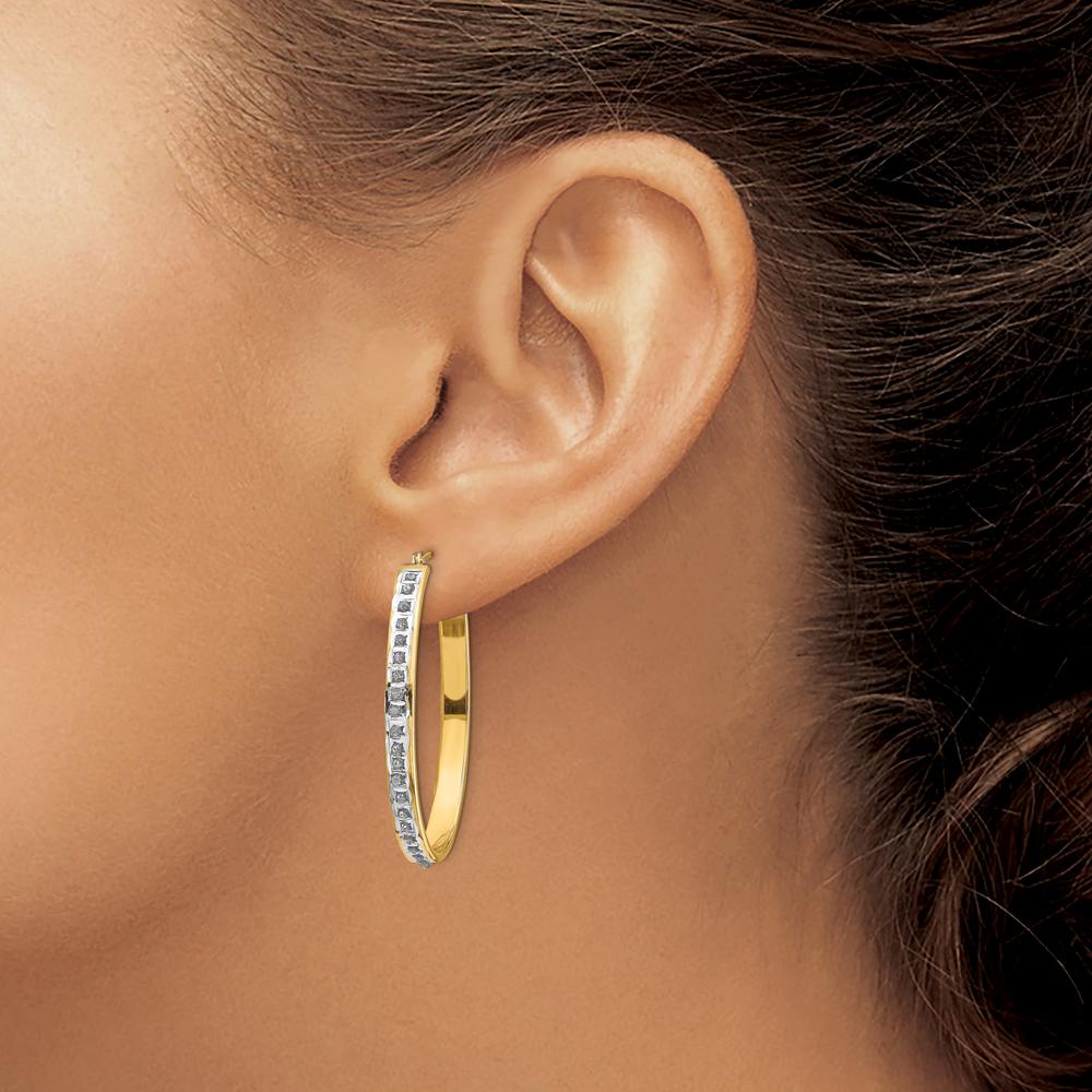 14K Yellow Gold Oval Hinged Hoop Earrings with Natural Diamonds - 0.010 Carats Total Diamond Weight by Monteluci Fine Jewelry
