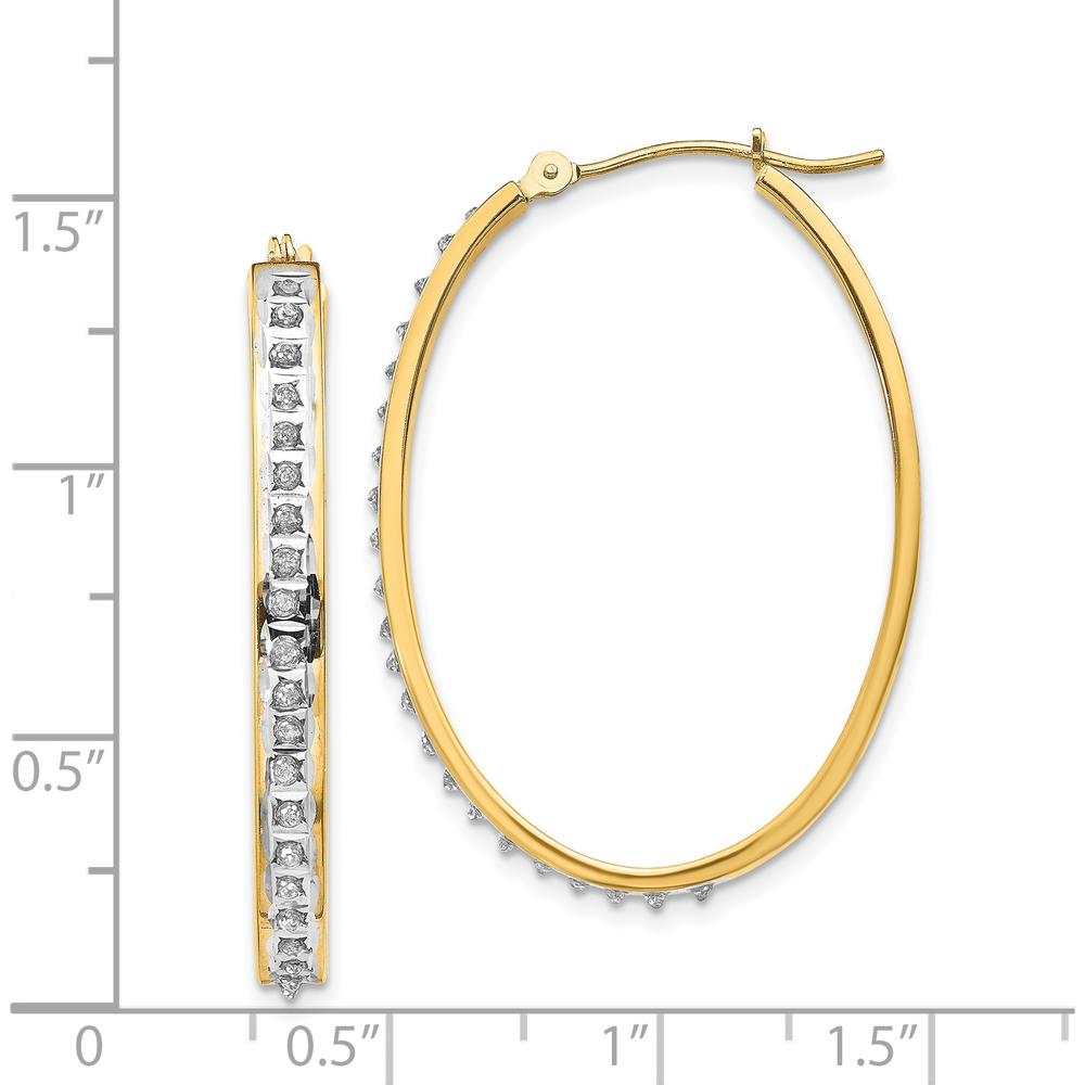 14K Yellow Gold Oval Hinged Hoop Earrings with Natural Diamonds - 0.010 Carats Total Diamond Weight by Monteluci Fine Jewelry