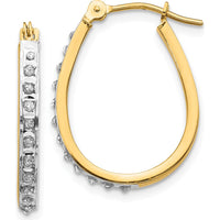 14K Yellow Gold Oval Hinged Hoop Earrings with Natural Diamonds - 0.010 Carats Total Diamond Weight by Monteluci Fine Jewelry