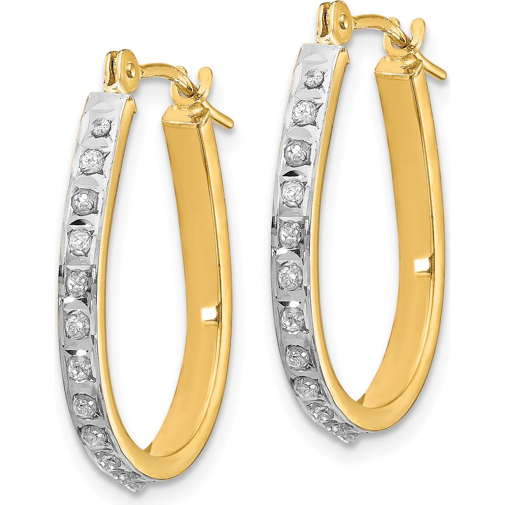 14K Yellow Gold Oval Hinged Hoop Earrings with Natural Diamonds - 0.010 Carats Total Diamond Weight by Monteluci Fine Jewelry