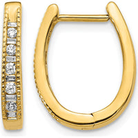 14K Yellow Gold Oval Hinged Hoop Earrings with Round and Baguette Diamonds - 0.045 Carat Total Diamond Weight by Monteluci Fine Jewelry