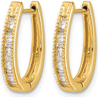14K Yellow Gold Oval Hinged Hoop Earrings with Round and Baguette Diamonds - 0.045 Carat Total Diamond Weight by Monteluci Fine Jewelry