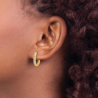 14K Yellow Gold Oval Hinged Hoop Earrings with Round and Baguette Diamonds - 0.045 Carat Total Diamond Weight by Monteluci Fine Jewelry