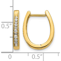 14K Yellow Gold Oval Hinged Hoop Earrings with Round and Baguette Diamonds - 0.045 Carat Total Diamond Weight by Monteluci Fine Jewelry