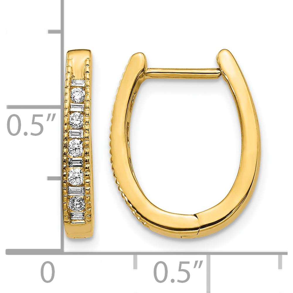 14K Yellow Gold Oval Hinged Hoop Earrings with Round and Baguette Diamonds - 0.045 Carat Total Diamond Weight by Monteluci Fine Jewelry