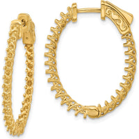 14K Yellow Gold Oval Hoop Earrings with 50 Round Stone Prong Settings - 31mm Length by Monteluci Fine Jewelry