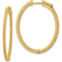 14K Yellow Gold Oval Hoop Earrings with 88 Prong-Set Side Stone Mountings - 39mm Length by Monteluci Fine Jewelry