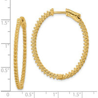 14K Yellow Gold Oval Hoop Earrings with 88 Prong-Set Side Stone Mountings - 39mm Length by Monteluci Fine Jewelry