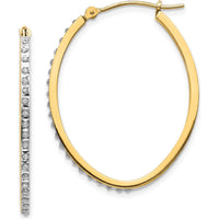 14K Yellow Gold Oval Hoop Earrings with Natural Diamonds - 0.01 Carats Total Diamond Weight by Monteluci Fine Jewelry
