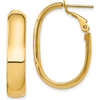 14K Yellow Gold Oval Hoop Earrings with Omega Clip Back - Polished Finish by Oro Pregiato