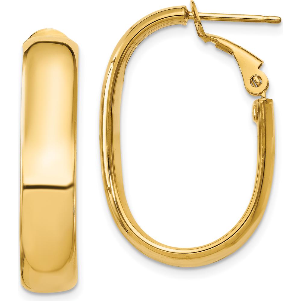 14K Yellow Gold Oval Hoop Earrings with Omega Clip Back - Polished Finish by Oro Pregiato
