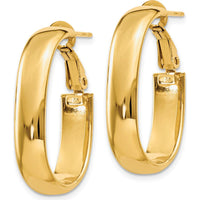 14K Yellow Gold Oval Hoop Earrings with Omega Clip Back - Polished Finish by Oro Pregiato