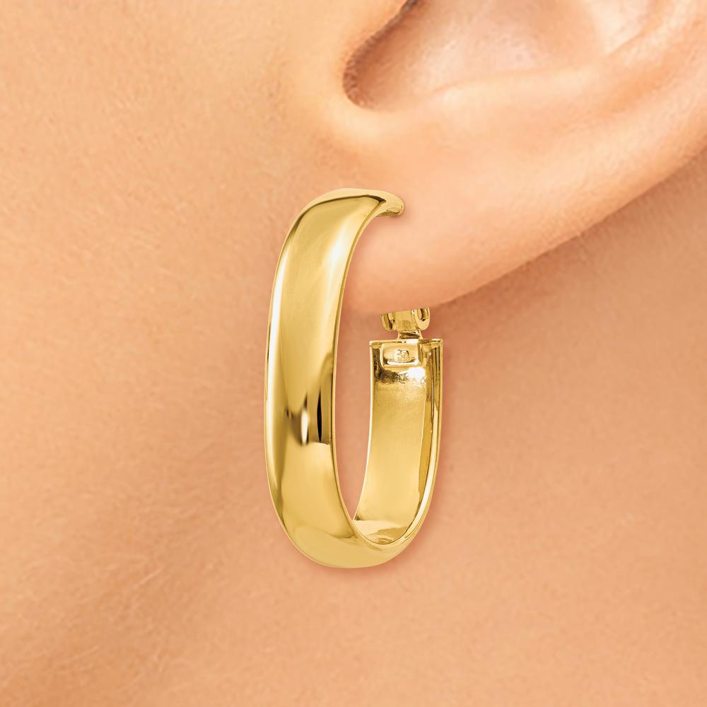 14K Yellow Gold Oval Hoop Earrings with Omega Clip Back - Polished Finish by Oro Pregiato