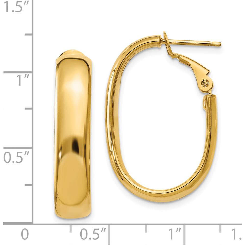 14K Yellow Gold Oval Hoop Earrings with Omega Clip Back - Polished Finish by Oro Pregiato