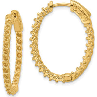 14K Yellow Gold Oval Hoop Earrings with Prong-Set Round Stones - 46 Stones, 2.3mm Each by Monteluci Fine Jewelry