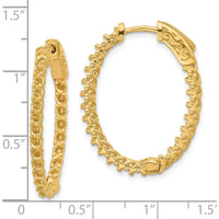 14K Yellow Gold Oval Hoop Earrings with Prong-Set Round Stones - 46 Stones, 2.3mm Each by Monteluci Fine Jewelry