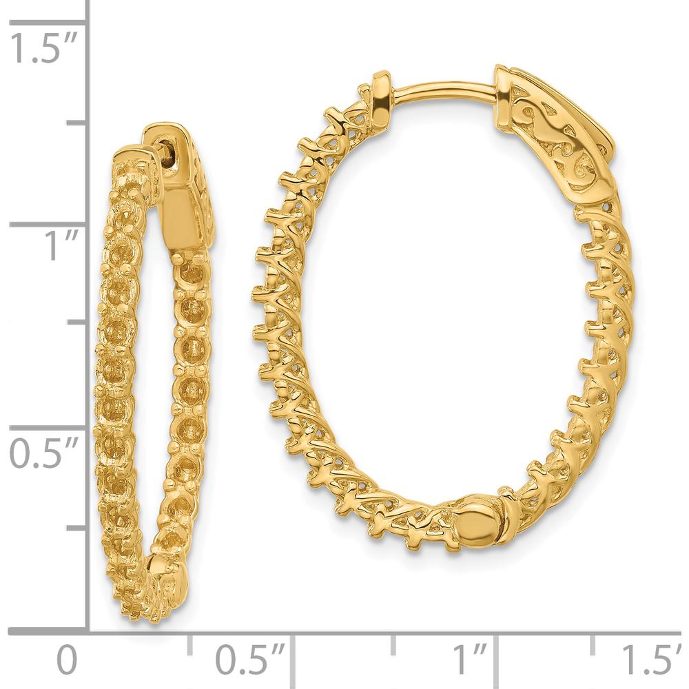 14K Yellow Gold Oval Hoop Earrings with Prong-Set Round Stones - 46 Stones, 2.3mm Each by Monteluci Fine Jewelry
