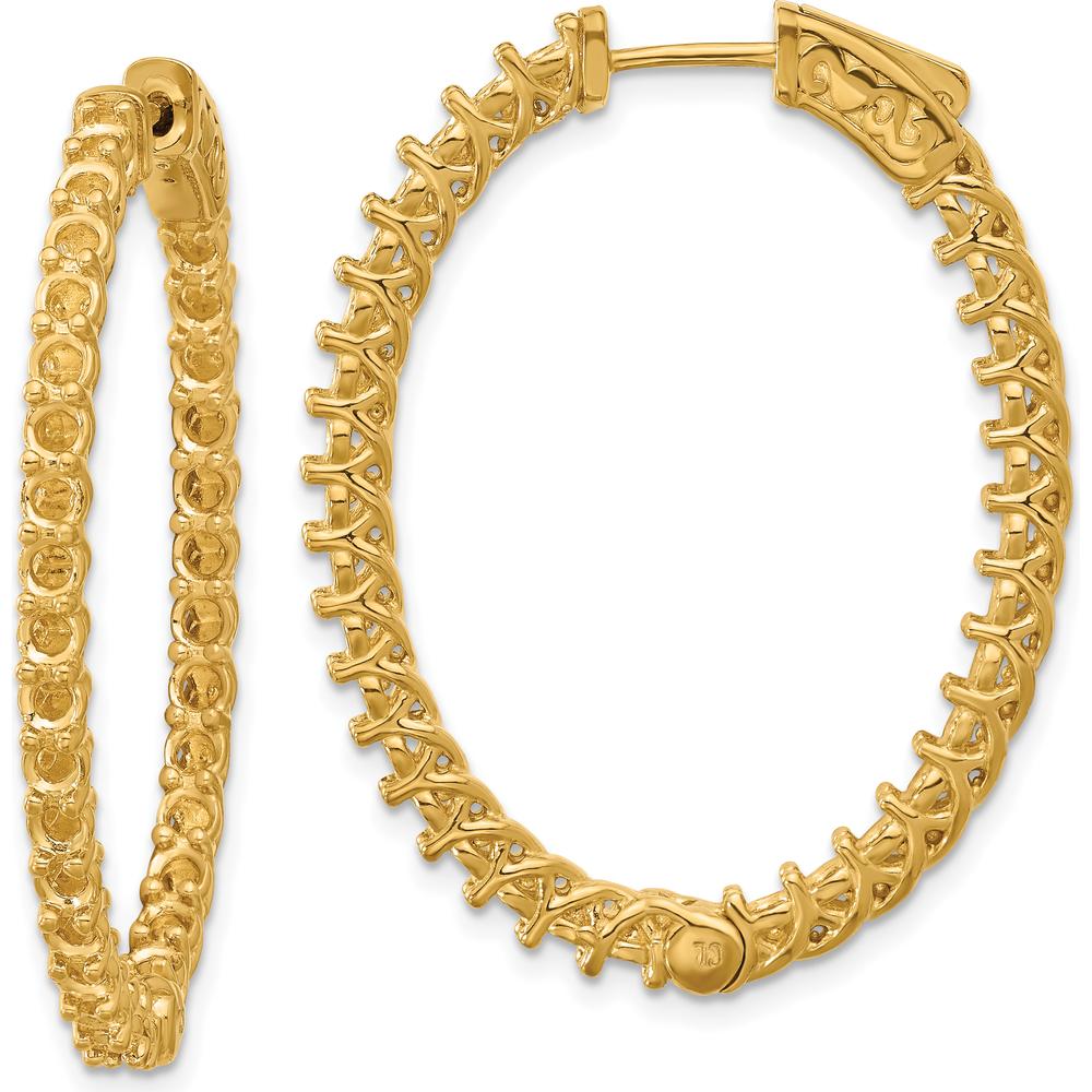 14K Yellow Gold Oval Hoop Earrings with Prong Set Stones - 64 Stones by Monteluci Fine Jewelry
