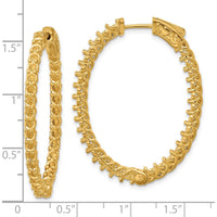 14K Yellow Gold Oval Hoop Earrings with Prong Set Stones - 64 Stones by Monteluci Fine Jewelry