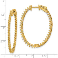 14K Yellow Gold Oval In & Out Hoop Earrings with Prong Set Round Stone Mountings - 80 Stones, 2mm Each by Monteluci Fine Jewelry