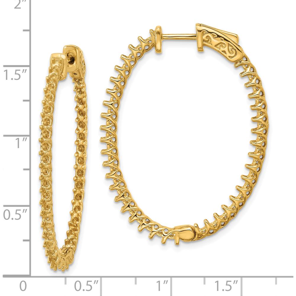 14K Yellow Gold Oval In & Out Hoop Earrings with Prong Set Round Stone Mountings - 80 Stones, 2mm Each by Monteluci Fine Jewelry